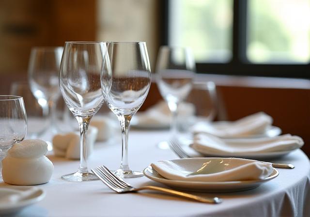 Apparecchiatura elegante di un tavolo con calici di vino